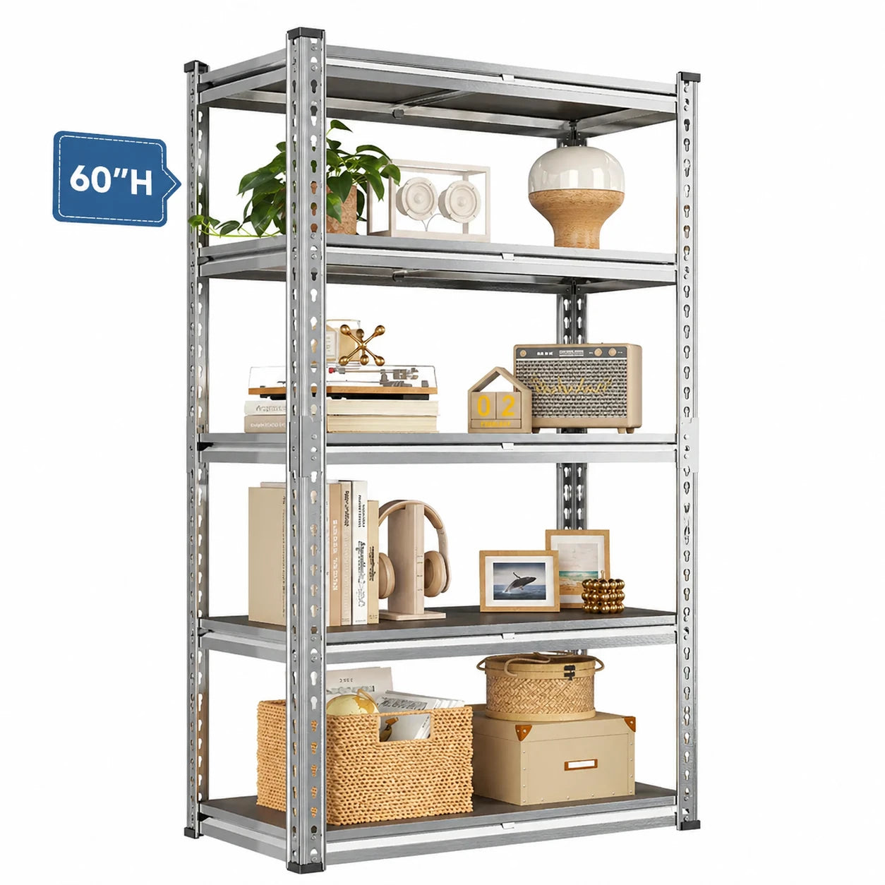 Reibii 60"H Galvanized PP Storage Racks for Kitchen, Pantry, Garage